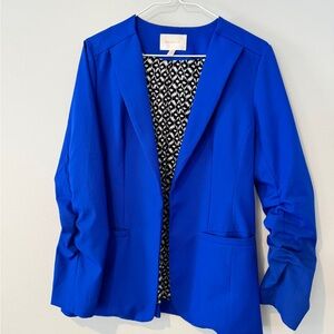 Skies Are Blue Royal Blue Blazer with Ruched Sleeves